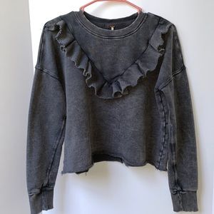 Free People Ooh La Ruffle V Front Sweatshirt Small